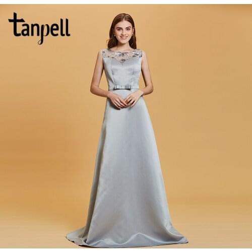 Tanpell lace sequins evening dress silver scoop neck floor length a line gown women sleeveless formal party long evening dresses