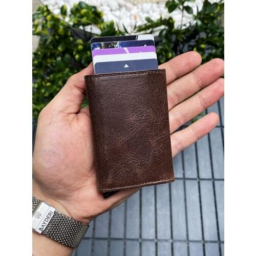 2021 male Leather Mechanism Design Wallet Multifunctional Card Wallet Coin Pocket Genuine Handmade Male Purses Pockets