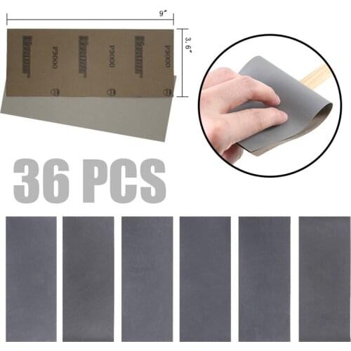 36Pcs Sandpaper - 3.6" x 9" Wet Dry sand Paper 400/600/800/1000/1200/1500/2000/2500/3000 Grit For Sanding Car polishing Disk