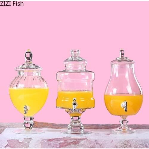 6/7L Transparent Glass Fruit Juice Tank with Faucet Glass Bottle Beverage Juice Beer Storage Tank Hotel Home Storage Supplies