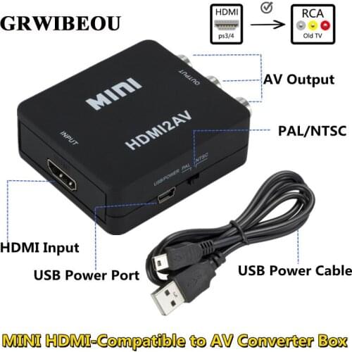 HDMI-compatible TO AV Scaler Adapter HD Video Composite Converter Box HD to RCA AV/CVSB L/R Video 1080P Support NTSC PAL