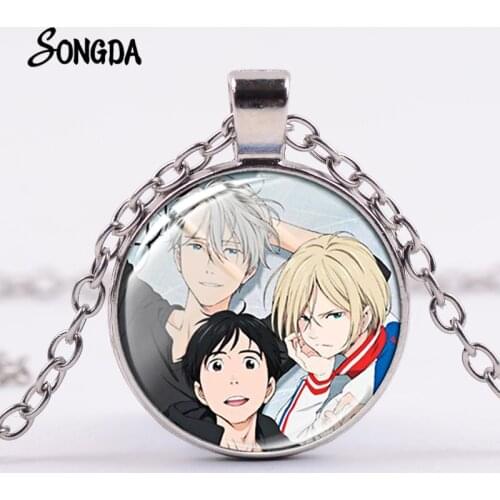 Anime Yuri On Ice Necklace Nikiforov Yuri Katsuki Cool Boy Funny Picture Glass Dome Cabochon Pendant for Men Women Gifts