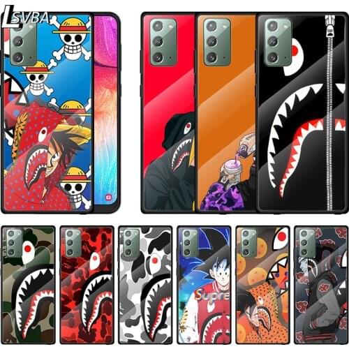 Fashion Cartoon Shark Head For Samsung A70 A50 A40 A30 Note 20 10 9 8 Ultra Lite Plus Tempered Glass Phone Case