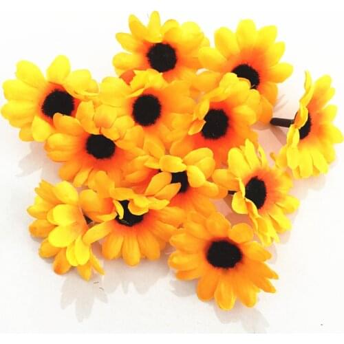 100pcs 40mm Yellow/White Sunflower Daisy Head Buds Decorative Synthetic Artificial Flower For Baby Shower Wedding Bridal Bouquet