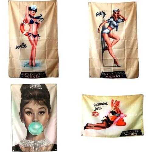 Hepburn Sexy girl Shabby chic Four Holes flag banner HD vintage poster wall sticker tapestry cloth painting bar cafe home decor