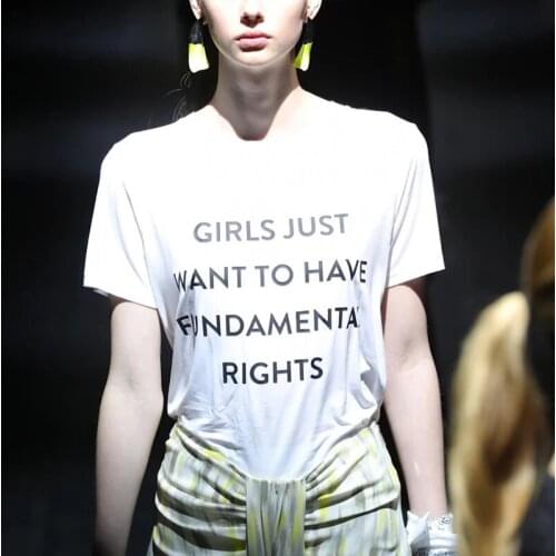 Girls Just Want To Have Fundamental Rights Slogan T Shirt Woman Feminist Tees 90s Female Streetwear Casual Tops Tumblr
