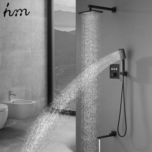 Hm Push Button Type Black Shower Ceiling Canopy Hidden Embedded Wall Type Thermostatic Control 6 x 10 inch Shower Set
