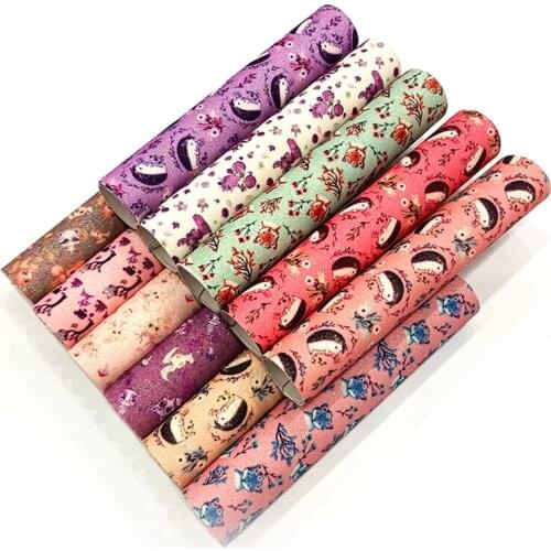 135x30cm Animals Pattern Cartoon Printed Fine Glitter Faux Leather Fabric Sheet for Making Shoe/Bag/DIY Accessories/Hair Bow