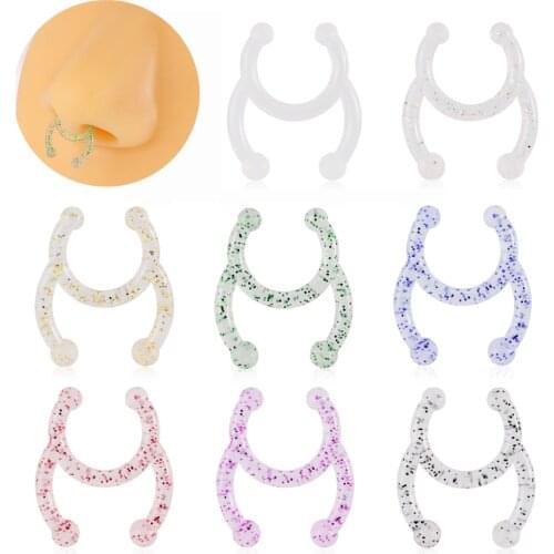 8PCS/Lot Flexible Bioflex Horseshoe Retainer Nose Septum Ring Flash powder No Pierce U Shaped Nose Hoop Septum Rings Mix Color