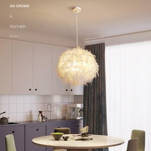 220V 30cm/40cm/50cm Creative Chandelier Ceiling Feather Shape Bedroom Study Decoration Chandelier Bedroom Hotel Decoration Light