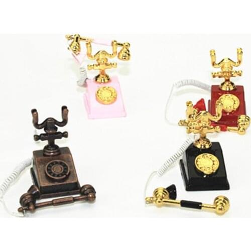 Miniature Retro Rotary Telephone Dollhouse Decoration Accessories Kids Toy