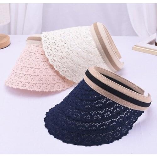 Fashion Female Visor Caps Summer Cap Hollow lace Casual Shade Sun hat Wide Brim Outdoor Empty Top covered face Sun UV Protection