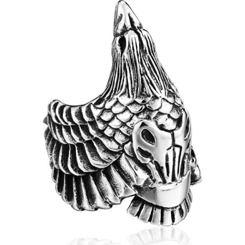 Stainless steel eagle viking nordic ring punk biker exaggerated ring men jewelry