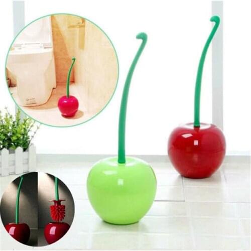 Creative Cherry Shape Toilet Brush Set,Soft Fibers Clean Brush,Long Handle Cute Toilet Bowl Brush with Base Bathroom Accessories