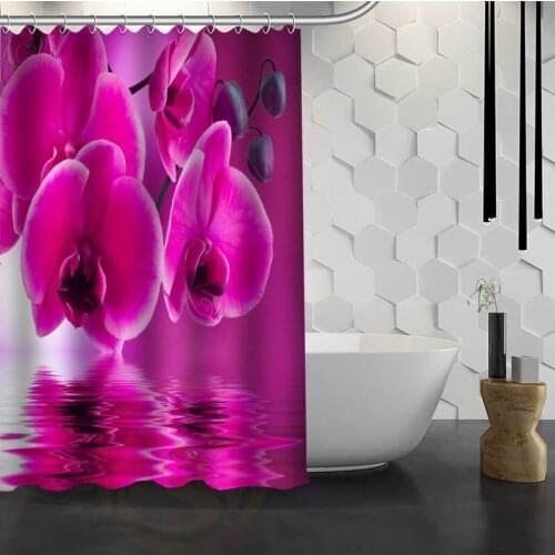 New Pink Flower Custom Shower Curtain With Hooks Fabric Bathroom Curtain eco-friendly Waterproof shower curtain