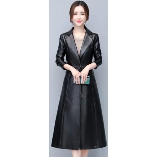 New Womens Pu Leather Jackets Plus Size Ladies Large Fur Collar Faux Sheepskin Coat Trench Leather Windbreaker Female Outerwear