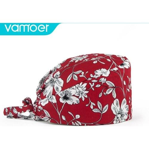 Wholesale nursing Hats Cotton scrub Caps Cartoon Printing Pet Veterinary hat sweat-absorbent Cap wholesale Laboratory work caps