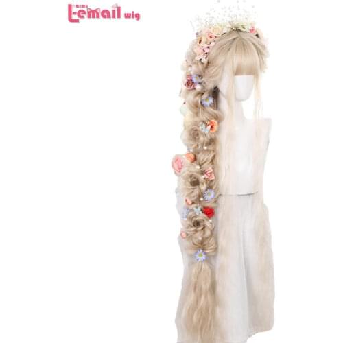 L-email wig 120cm Long Curly Lolita Wig Blonde Black Lolita Harajuku Wig with Bangs Wigs for women Hair Color Synthetic Hair