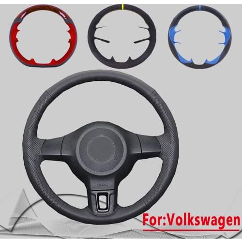 Customized DIY Car Steering Wheel Cover For Volkswagen Golf 6 Mk6 VW Polo MK5 Black Artificial Suede Leather Steering Wheel Wrap