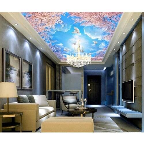 Custom 3d ceiling mural Blue sky cherry tree 3d ceiling luxury wallpapers for living room 3d ceiling murals photo wallpapers