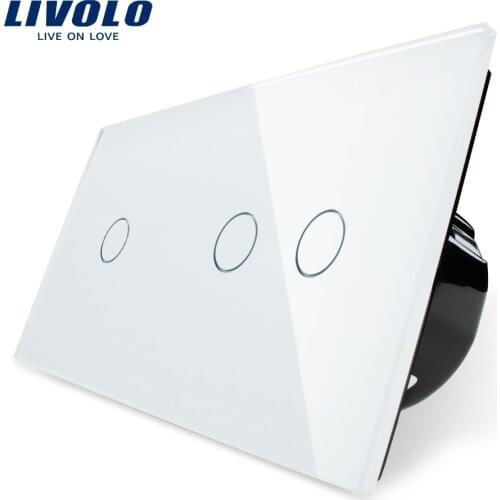 Manufacturer,Livolo EU Standard, Touch Switch, White Crystal Glass Panel,Wall Light Smart Switch, VL-C701+C702-11