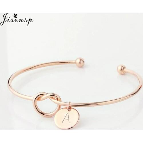 Jisensp Simple Initial Knot Bracelet 26 Letters Bangles for Girlfriends A-Z Charm Bracelets Bridesmaid Opening Bangle Jewelry