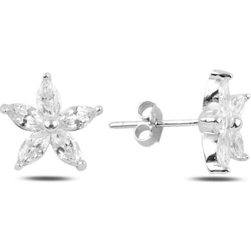 Silver 925 Sterling Flower Zircon Stone Earrings
