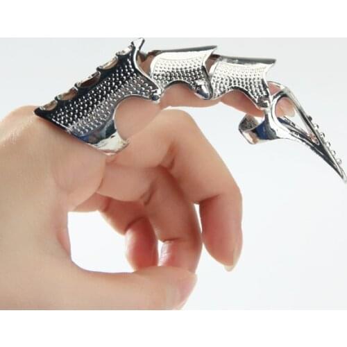 Silver Knuckle Armour Joint Full Finger 2 Ring Claw Tip Cosplay Punk Rock