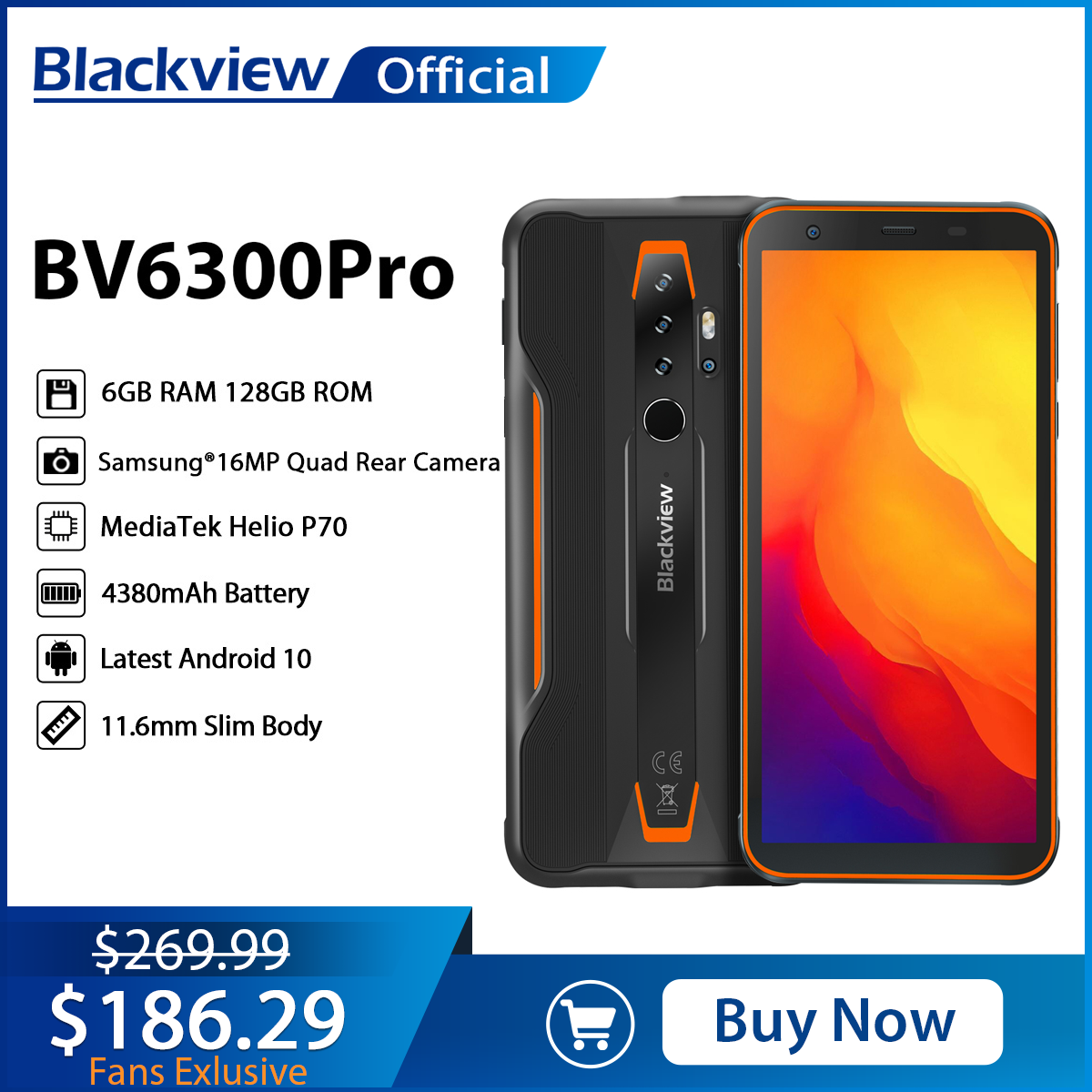 BLACKVIEW BV6300 Pro Helio P70 6GB+128GB Smartphone 4380mAh Android 10.0 Mobile Phone IP68 Waterproof Rugged Phone Cellphone