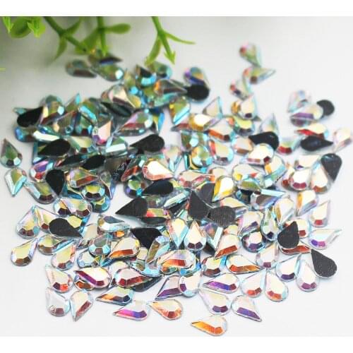 Drop Shape Hotfix Rhinestones 300pcs/Lot Crystal AB 5x8mm Flatback Glue Back Crystals Strass DIY Iron On Rhinestones For Clothes
