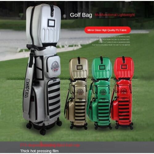 Golf Bag with Four-wheeled Multi-functional Golf Aviation Bag Mirror PU Large Capacity Hard Shell Golf Storage Bag