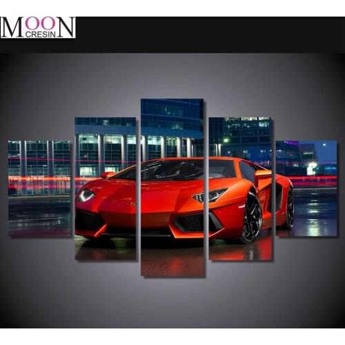 Triptych DIY Diy Diamond Painting Cross Stitch Red Sports Car 5PCS Diamond Mosaic Full Diy Diamond Embroider Handmade Needlework