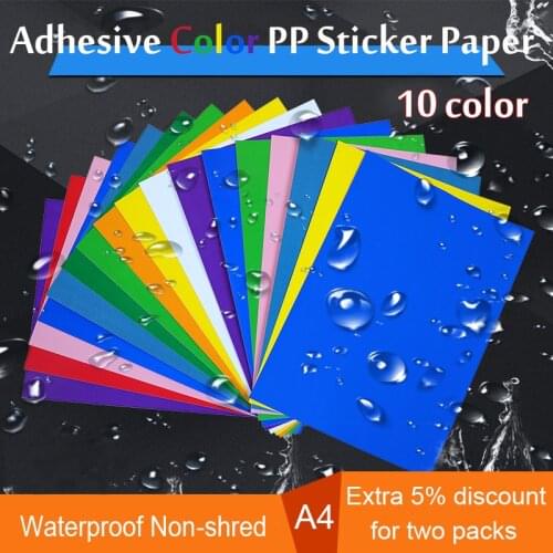 Waterproof Non-fade Non-torn Colorful Sticker Paper A4 PP Synthetic Paper Red Yellow Blue Green Purple Label For Laser Printer