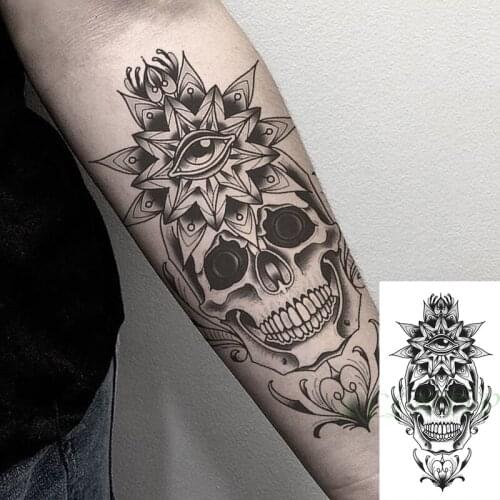 Waterproof Temporary Tattoo Sticker Big Eye Skull Head FlowerFake Tattoo Flash Arm Leg Tattoo Body Art for Boy Women Men