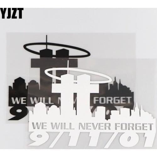 YJZT 17.5×12.2CM WE WILL NEVER FORGET Vinyl Decal Car Sticker Word Decorates American Events Black/Silver 4C-0283