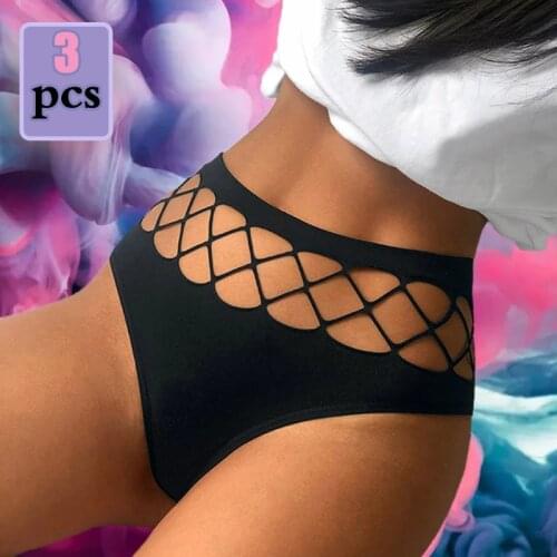 3 Pcs Womens Hollow Out Sexy Panties Fingerprint Free Lingerie Mid Waist Underwear Fashion Thongs Temptation Briefs