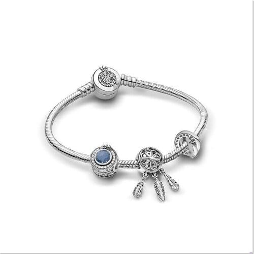 925 Sterling Silver Beaded Pan Bracelet Moments Sparkling Crown O Bangle For Women Wedding Gift Jewelry