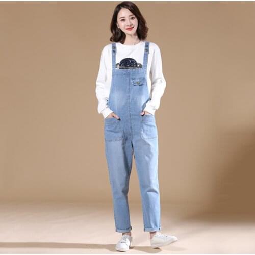 Mori Girl Bib jean Pants Big size 8XL Harem Denim overalls Female cowboy Jumpsuits Suspenders Pockets Cargo Rompers AC32