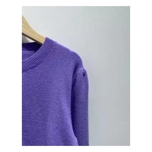 Women Sweater 2021 Early Autumn Knit Pullover Round Neck Solid Color Long Sleeve Embroidered Top