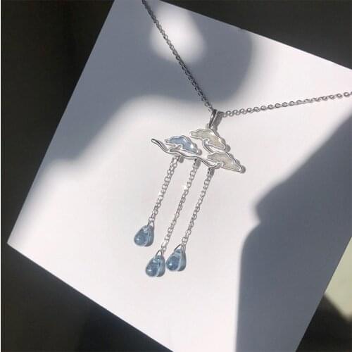 Bohemia 925 Sterling Silver Crystal Water Drop Charm Necklaces & Pendants Choker Statement Necklace For Women Jewelry dz291