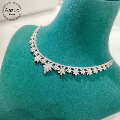 Aazuo 18K Orignal White Gold Real Diamond 3.0ct Luxury Big Necklace gifted for Women Wedding Link Chain Au750
