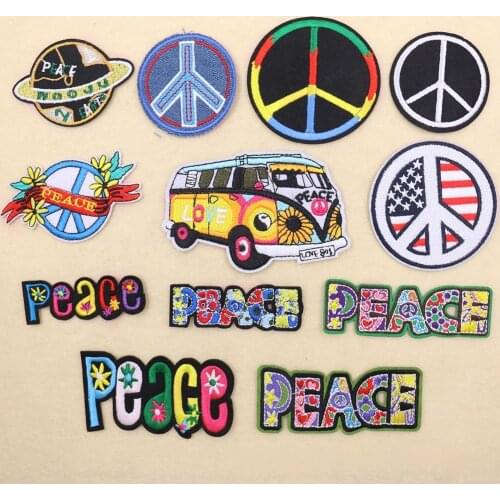 Peace Love Series Sign Badge Embroidered DIY Apparel Clothes Stripe Iron on Patch Retro Hippie Appliques Decorative Accessories
