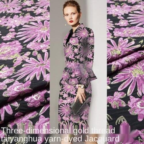 Gold thread sun flower embossed jacquard suit fabric stiff windbreaker suit brocade garment fabric imports sewing fabric