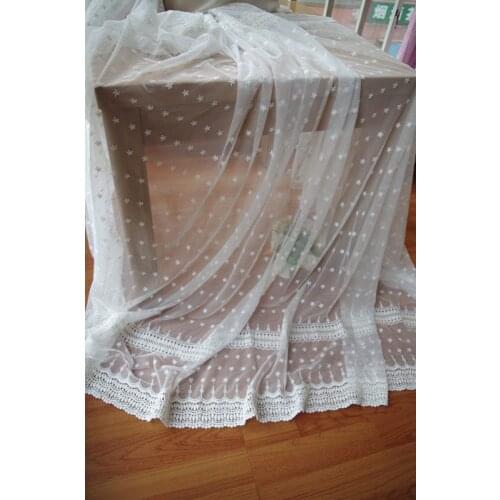 1 yard Off White Embroidered Tulle Mesh Lace Fabric With Polka Dots Daisy Lace Fabric Lace Curtain