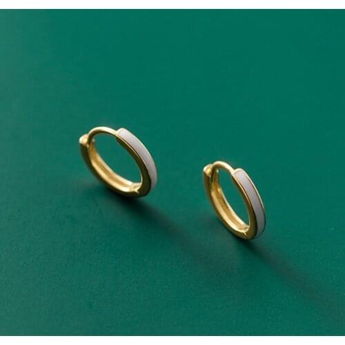 100% 925 Solid Sterling Silver Charm Hoop Earrings for Women Girl White Glue Enamel Earring Sterling-silver-jewelry