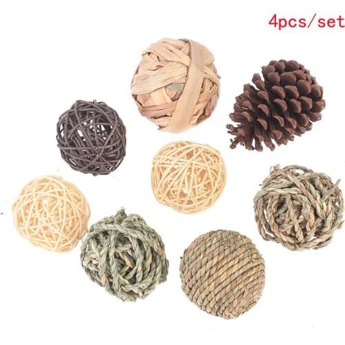 4Pcs Hamster Small Animal Activity Chew Toys Rabbits Bird Parrot Rattan Balls