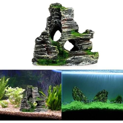 Aquarium Fish Tank Vintage Rockery Hiding Decorative Landscape Ornaments Tree Plants Resin Design Pet Supplies Home Decorations