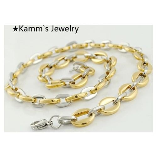 AMUMIU 11mm, Stainless Steel Necklaces Chains Mens Womens Gold Silver Color Party Gifts Jewelry Wholesale KN036A