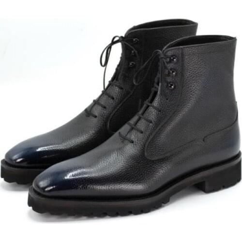 Solid Winter Black Mens Boots Shoes Work Boots Add Velvet Simple Fashion Lace Up Shoes Men Genuine Leather