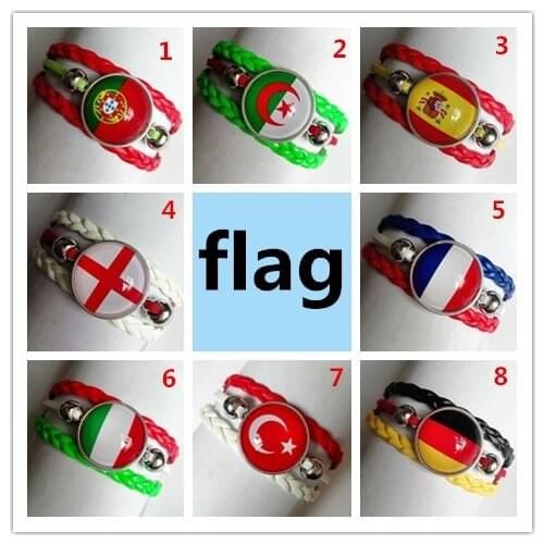 24pcs/lot Country Flag Images Fashion Bracelets England,Spain,Germany,France,Portugal,Italy,Turkey,Algeria Glass Gem Bracelet